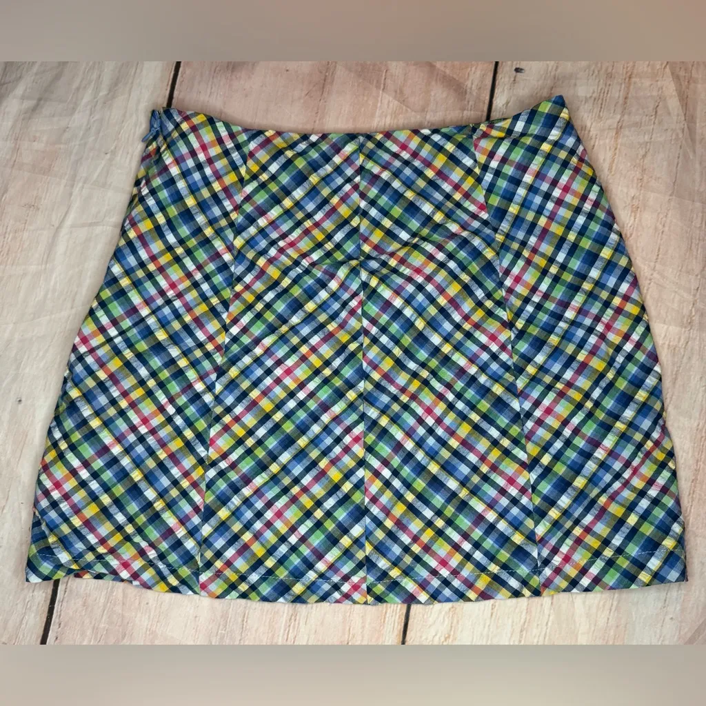 Urban Outfitters Mini Skirt Blue Plaid Size Small Seersucker  UO  Slit Preppy - Image 3