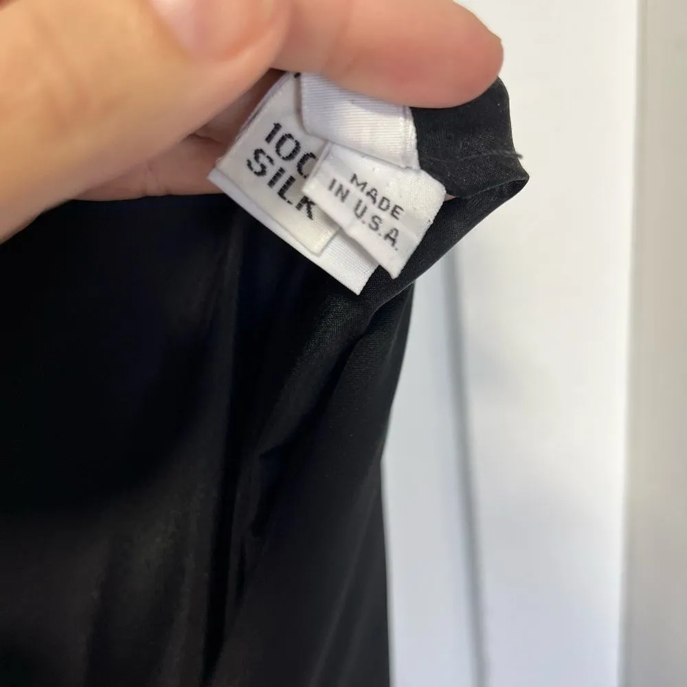 Vintage Silk Black bodycon midi slip dress with bodice ruching and back slit M Size 10 - Image 8