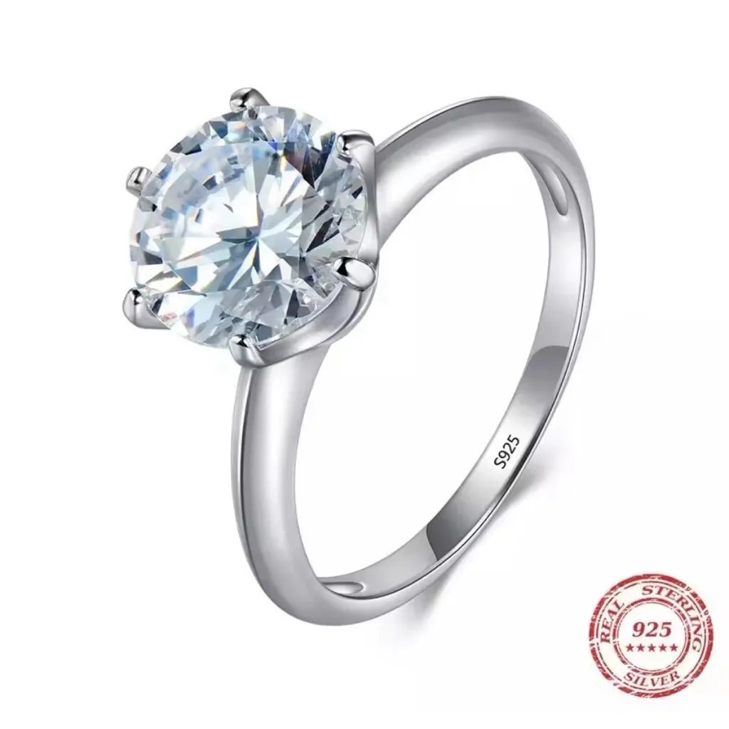 2Ct Solitaire Platinum S925‎ Simulated Diamond Engagement Wedding Ring, Size 6 - Image 3