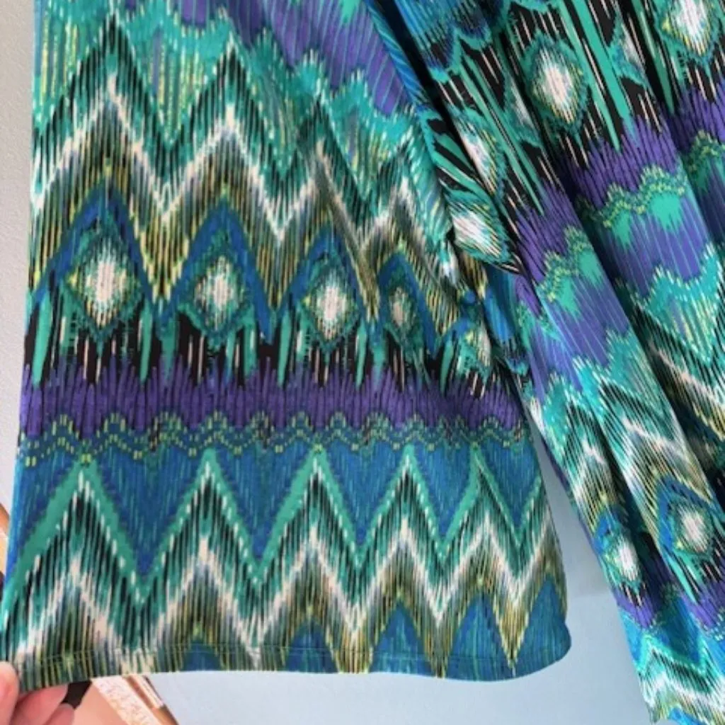 Cato 26/28W Tunic Green Blue Purple Zig Zag Keyhole Neck Boho Flair Bold Bell - Image 5