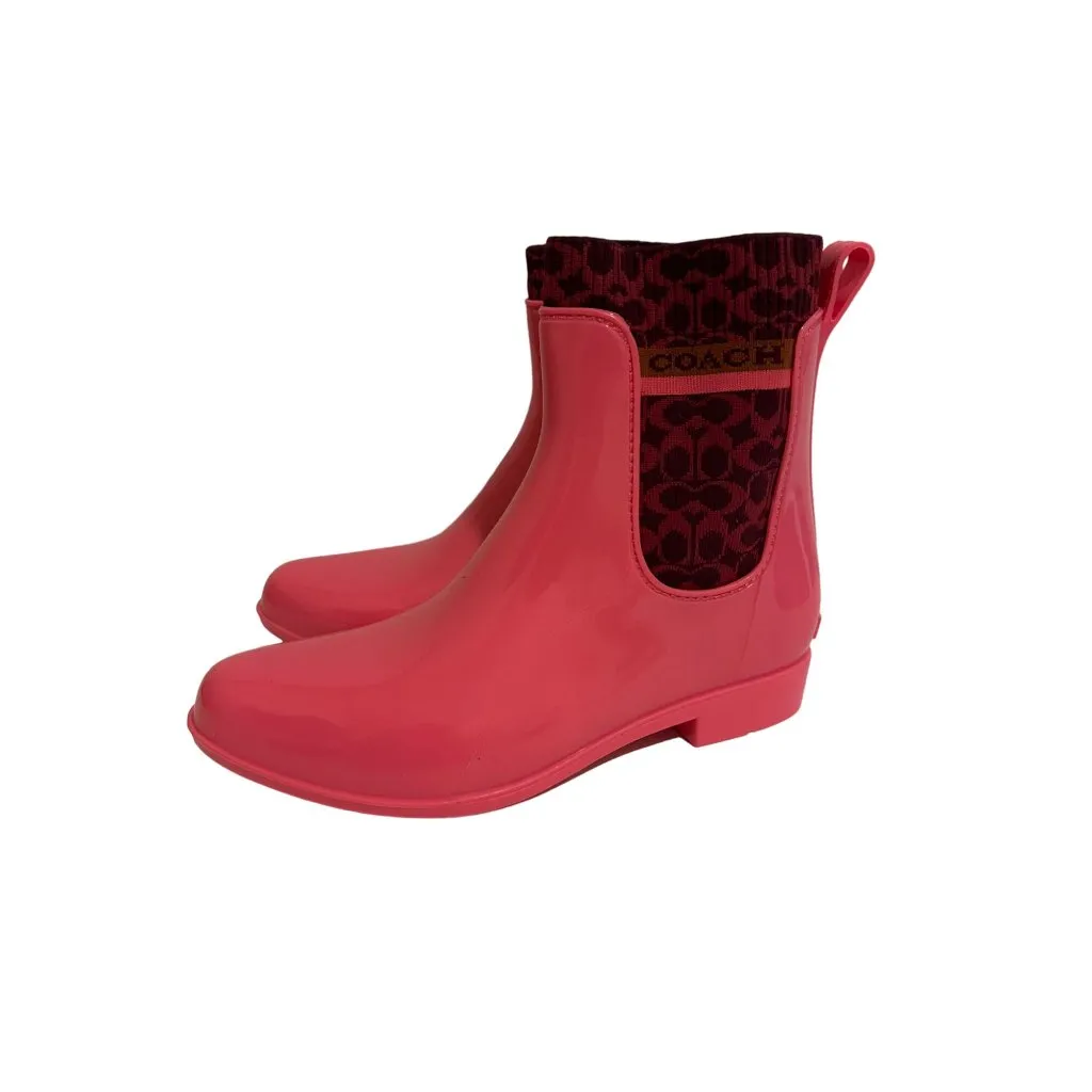 COACH Pink Rubber Logo Rain Boots Size 8 NEW New without box - Image 3