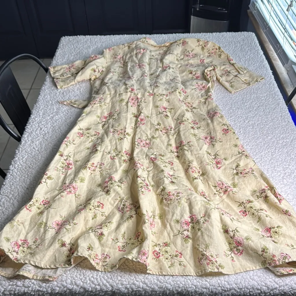 Ralph Lauren Black Label 100% Linen Cream Floral Midi Dress Pink Size 8 - Image 4