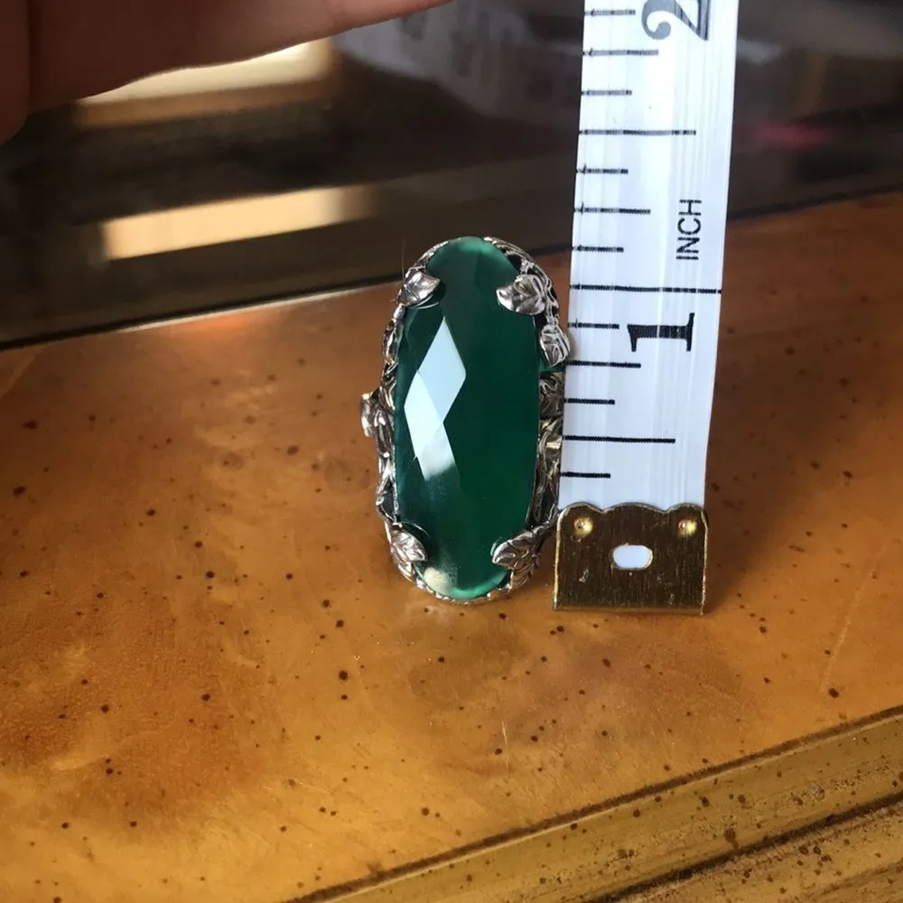 Genuine Onyx Sterling Silver Cocktail Ring Size 7 Green - Image 7