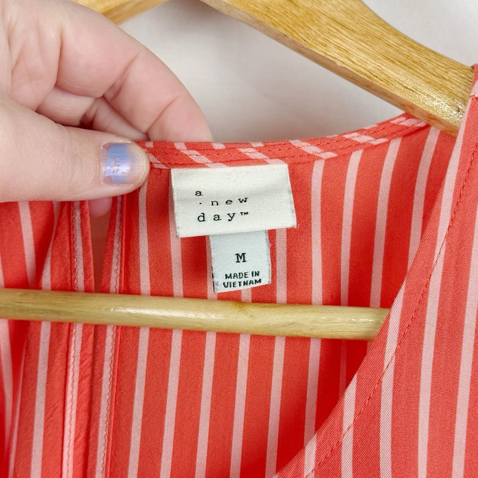 A New Day Women's M Coral Red Striped Tiered Sleeveless Midi Dress Rayon - Image 4