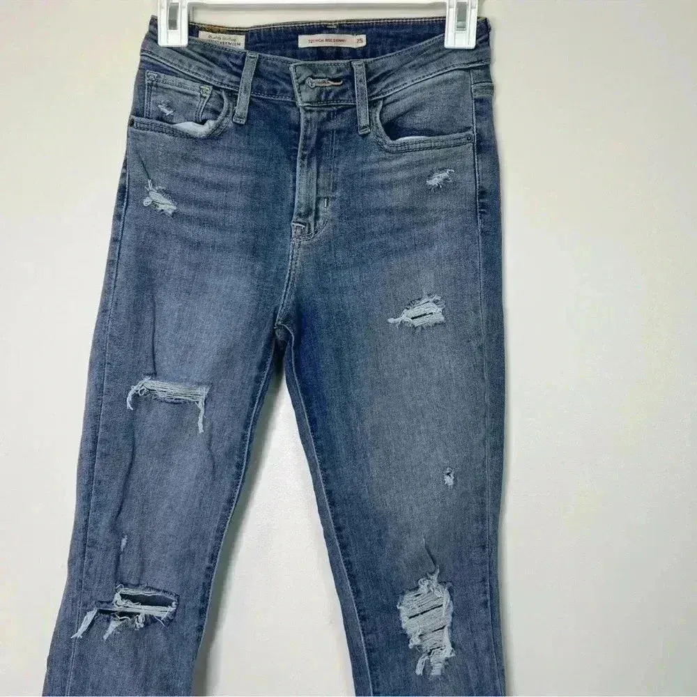 Levis 721 High Rise Skinny Jeans Denim Blue Dark Wash Womens Size‎ W25/L30 - Image 2