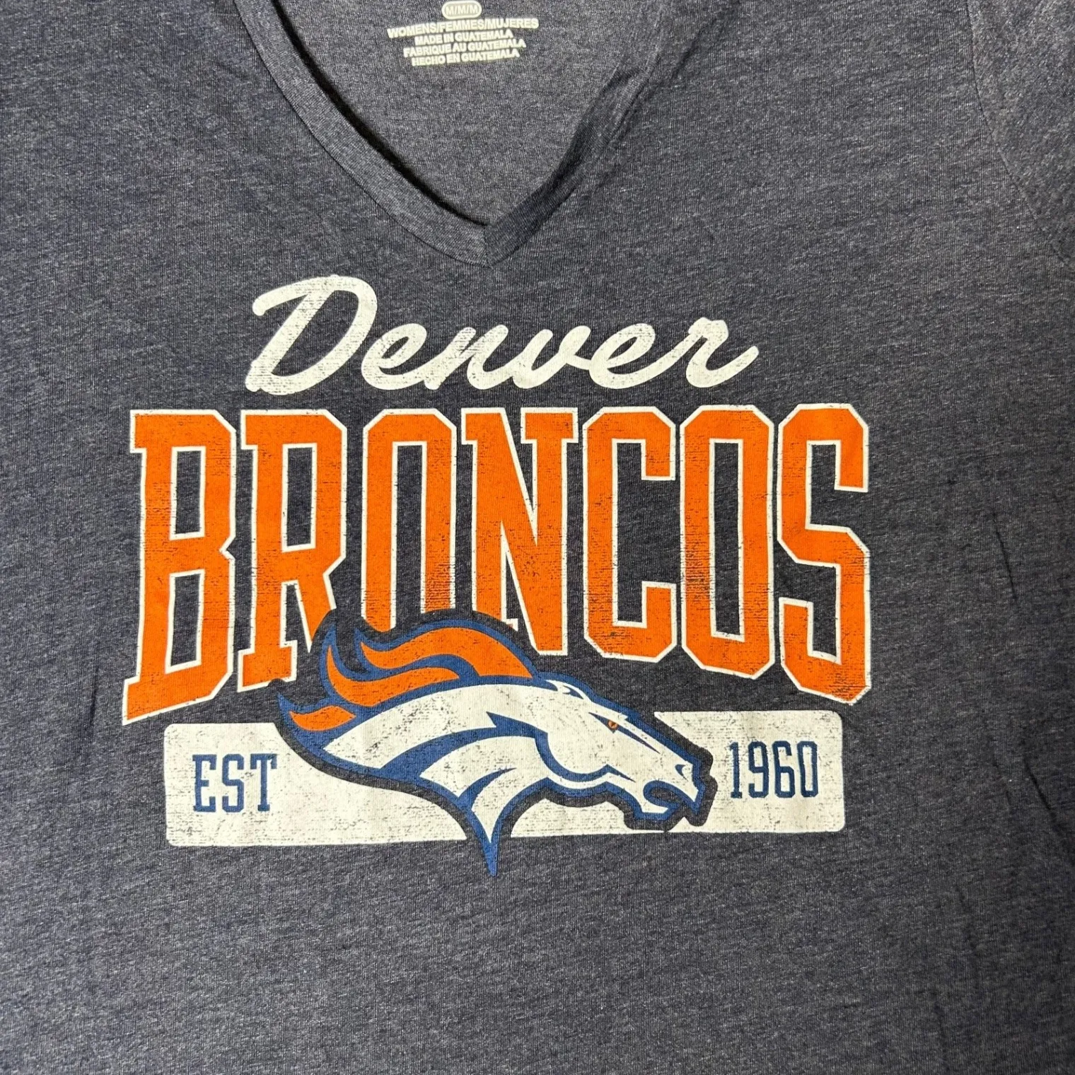 NDenver Broncos NFL Team Apparel V Neck T Shirt Womens M Gray Short Sleeve - Image 3