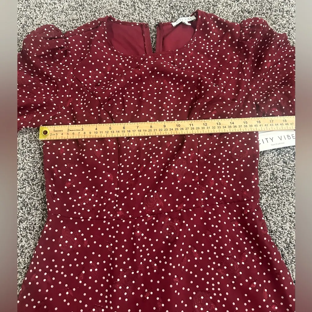 City Vibes Maroon Polka Dot Long Sleeve Mini Dress – Women’s Size 7 NWT - Image 7