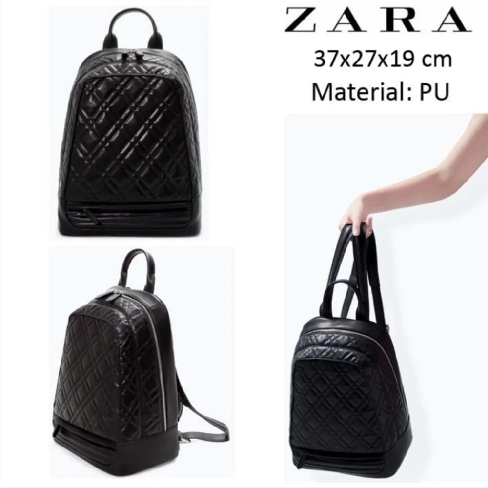 ZARA  Faux Leather Black Quilted Backpack - Image 2