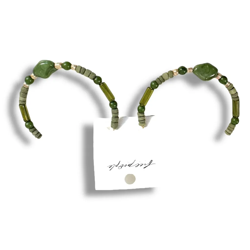 Free People Bom Bom Island Beaded Bohemian Half Hoops in Green NWT Beach - Image 7