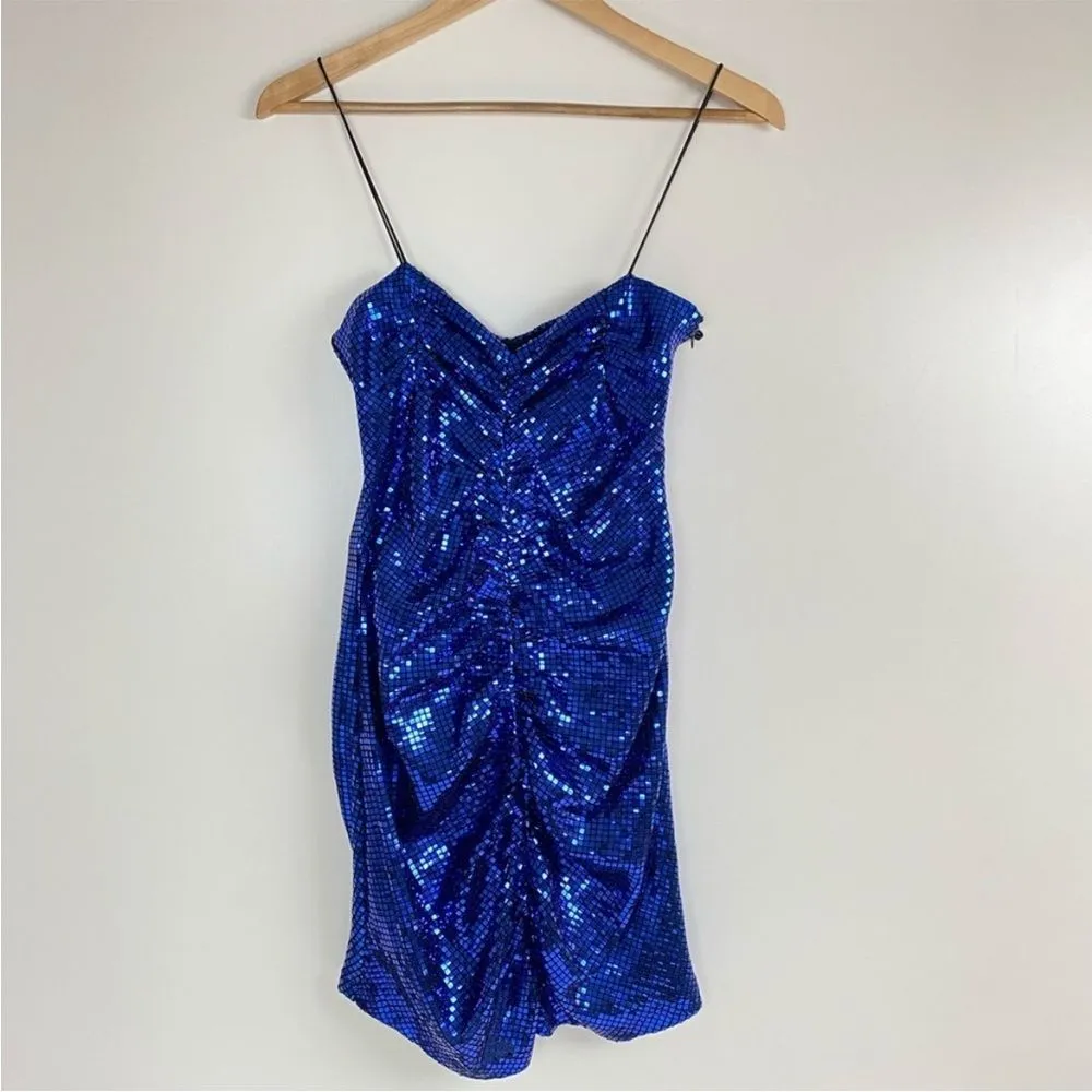 Zara Sparkly Blue Draped Spaghetti Strap Mini Dress Size small Blogger - Image 3
