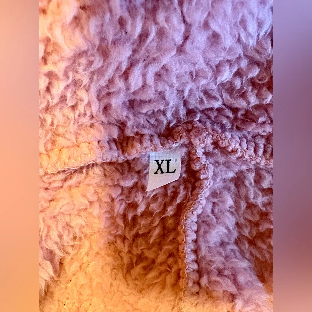 Pink Sherpa Fleece Open Hooded Cardigan Coat Size XL - Image 5