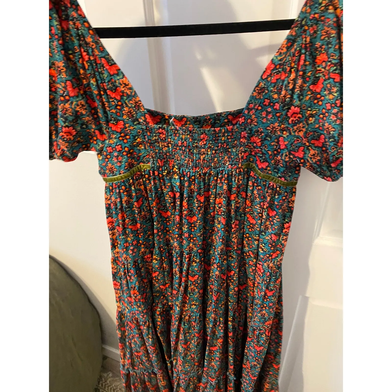 Free People Ashley Babydoll Corduroy Floral Maxi Dress XS Cottage Trad Feminine - Image 6