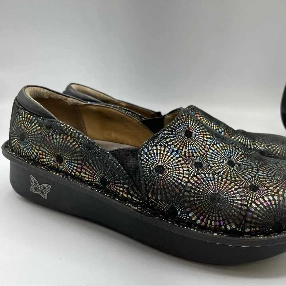 Alegria Black Rainbow Circles Print Slip On Comfort Shoes 38 Platform Butterfly - Image 2