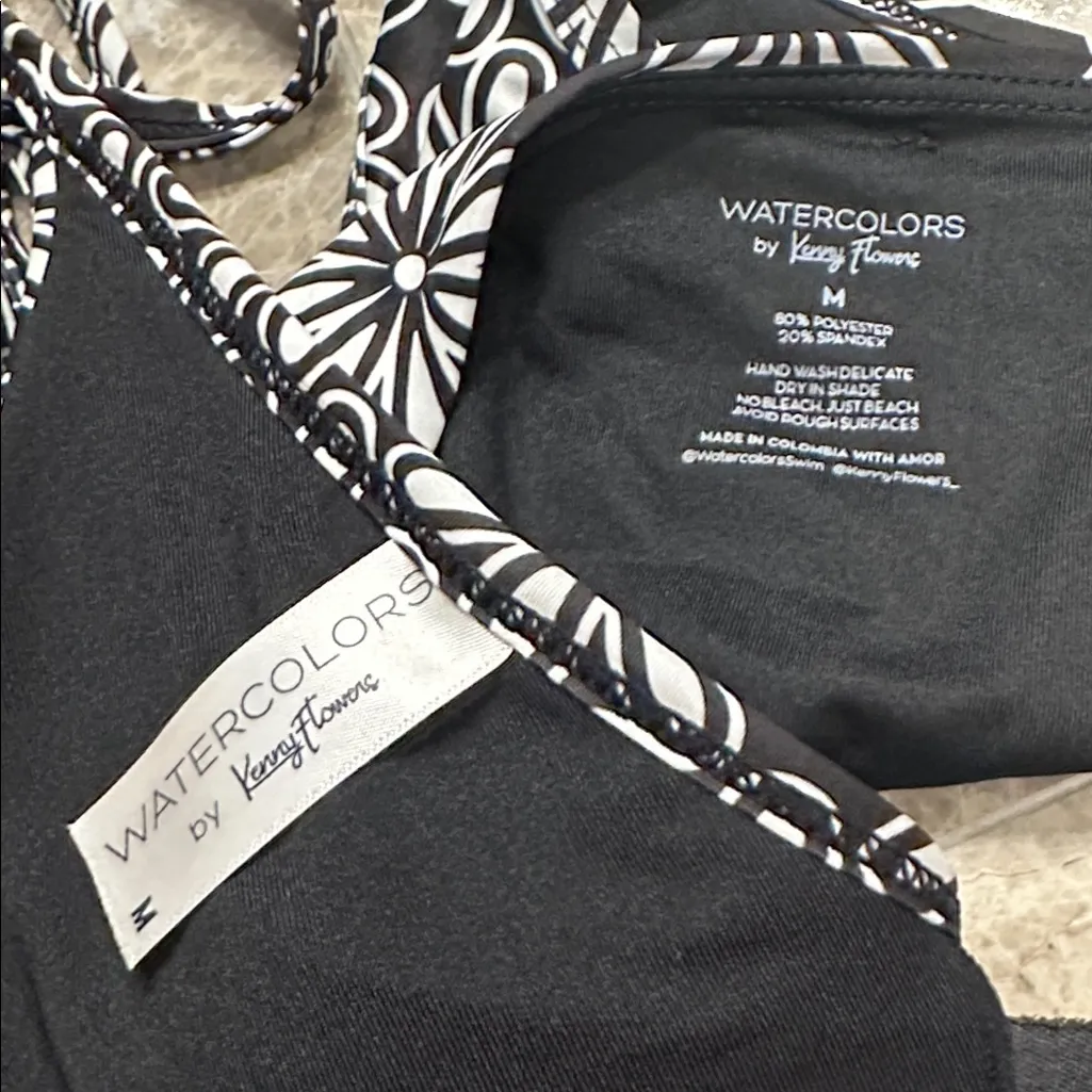 Kenny Flowers Watercolors Pedregal Black Brazilian Adjustable String Bikini M Size M - Image 16