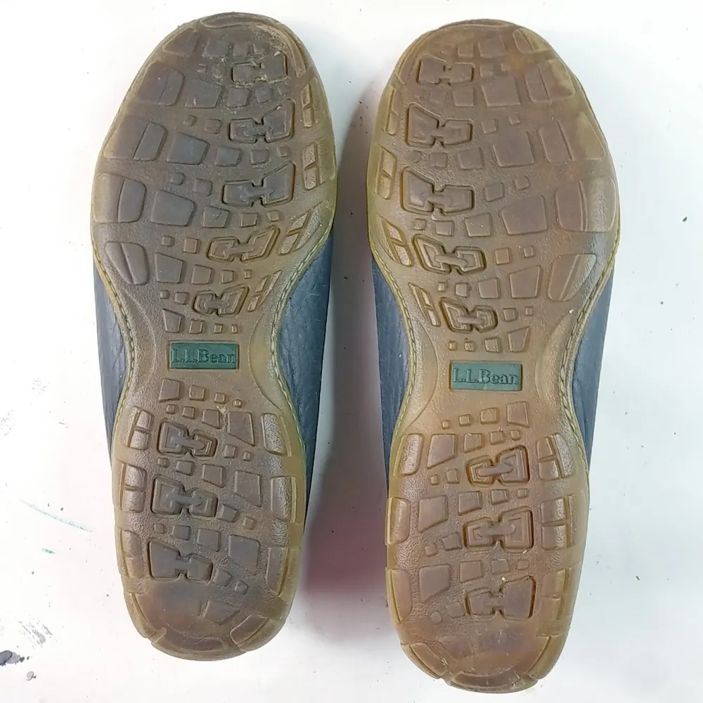LL Bean 7W Navy Leather Bow Mocs Loafers Shoes Blue Size 7 - Image 5