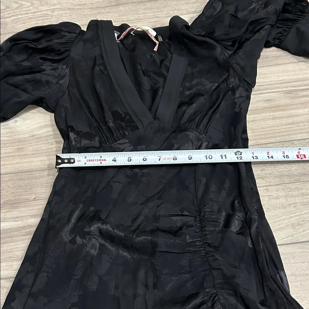 LoveShackFancy Black Jacquard Puff Sleeve Mini Dress XS Satin Ruffle Hem NWT - Image 14