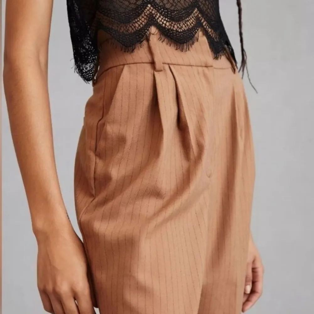 Favorite Daughter The Favorite High Rise Wide‎ Leg Pants Camel Pinstripe 10 Brown - Image 5