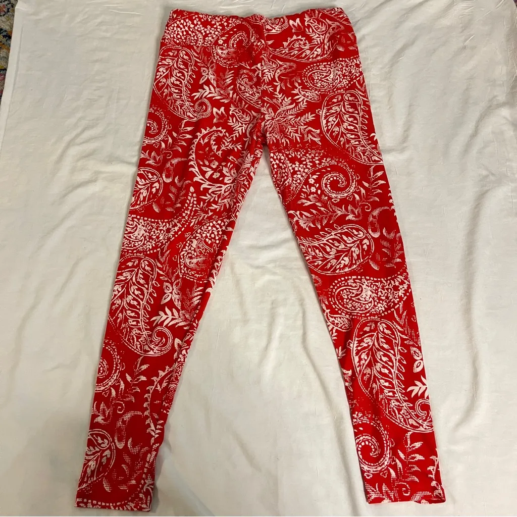 3/$15 LULA ROE Red & White Bandana Print Boho Chic Leggings, TC - Image 2