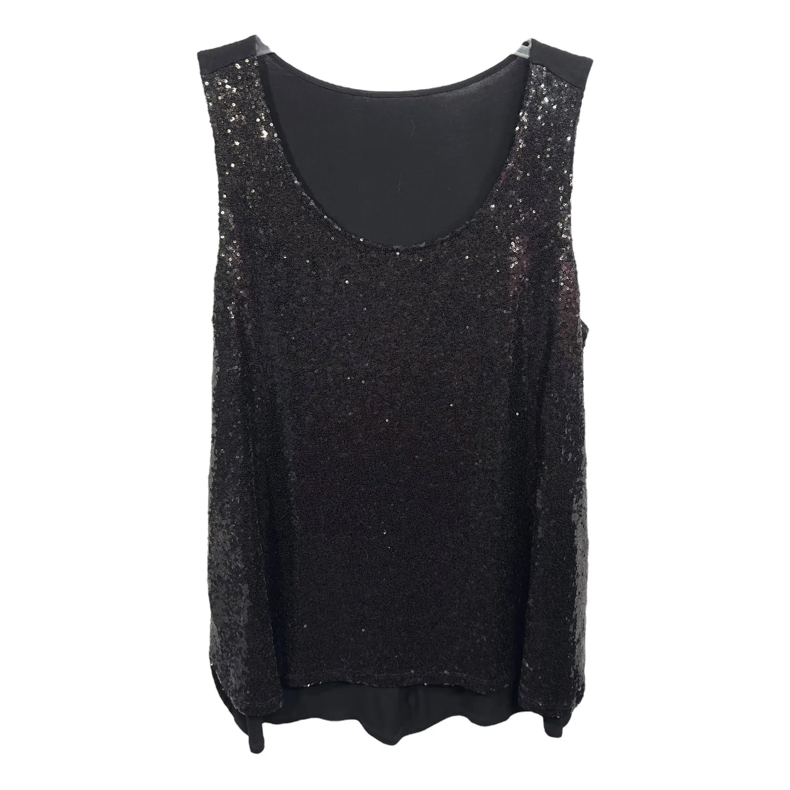 Sequin Tank‎ Top Plus Size 2X Sleeveless Party Sparkle Blouse Solid Black 638 - Image 2