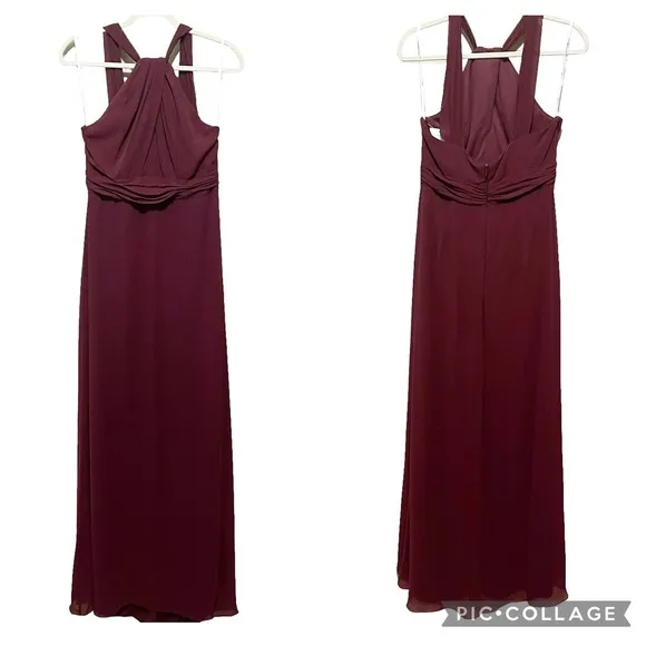 Jenny Packham NWT JP1034 Halter Chiffon Sleeveless Bridesmaid Dress Cabernet 10 - Image 2