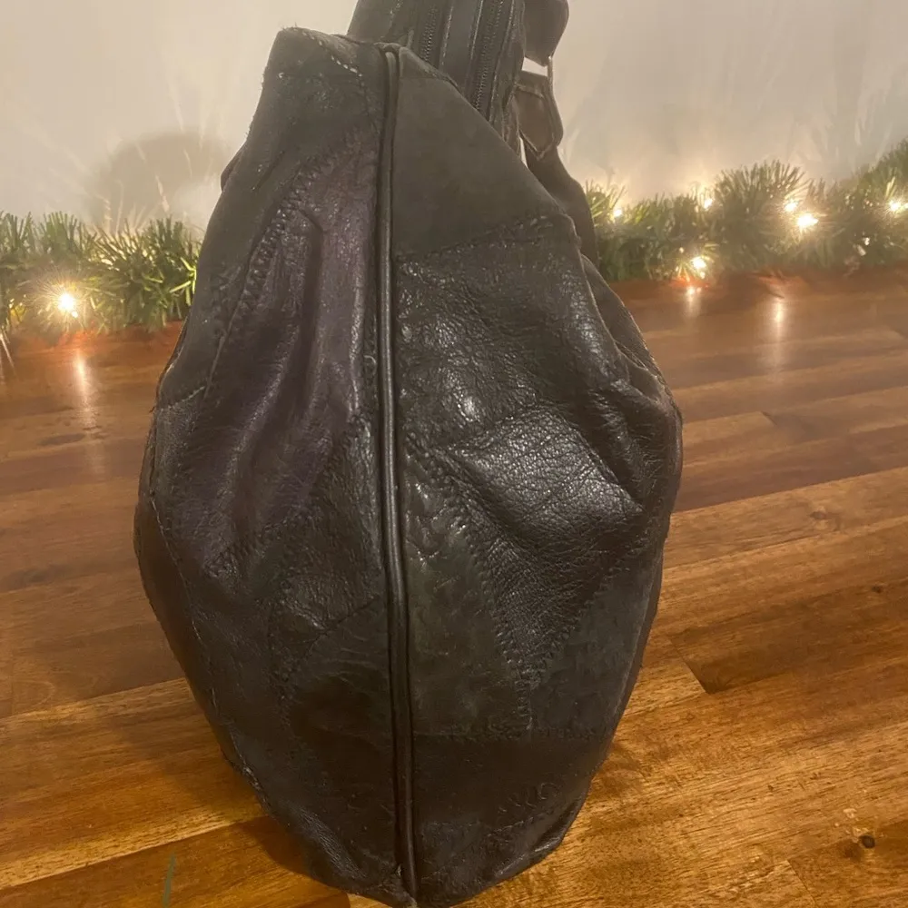 Vintage Patchwork Black Hobo Shoulder Bag - Image 3