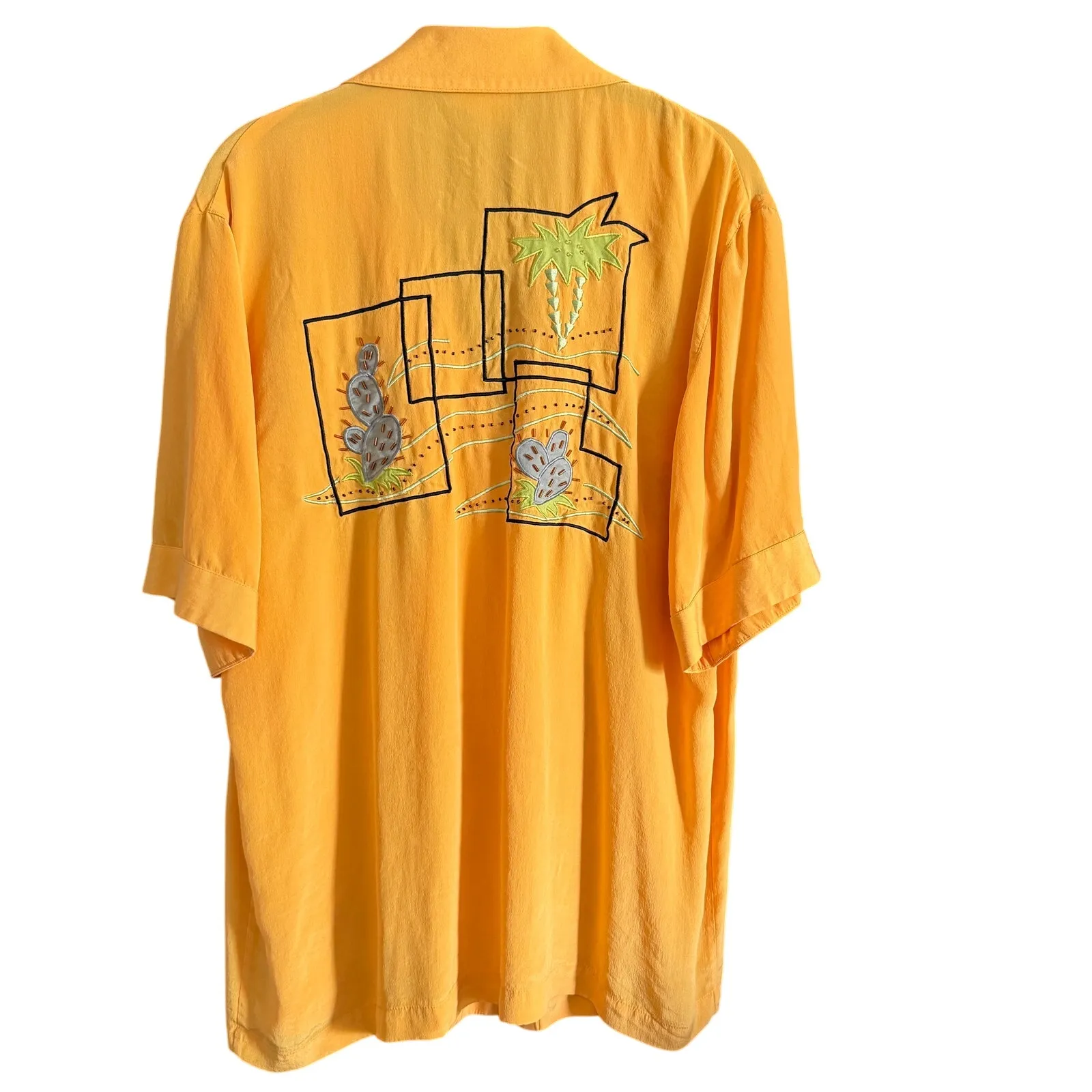 90s Vintage BLUE ICE Silk Western Embroidered Beaded Short Sleeve blouse Size 12 Yellow - Image 2