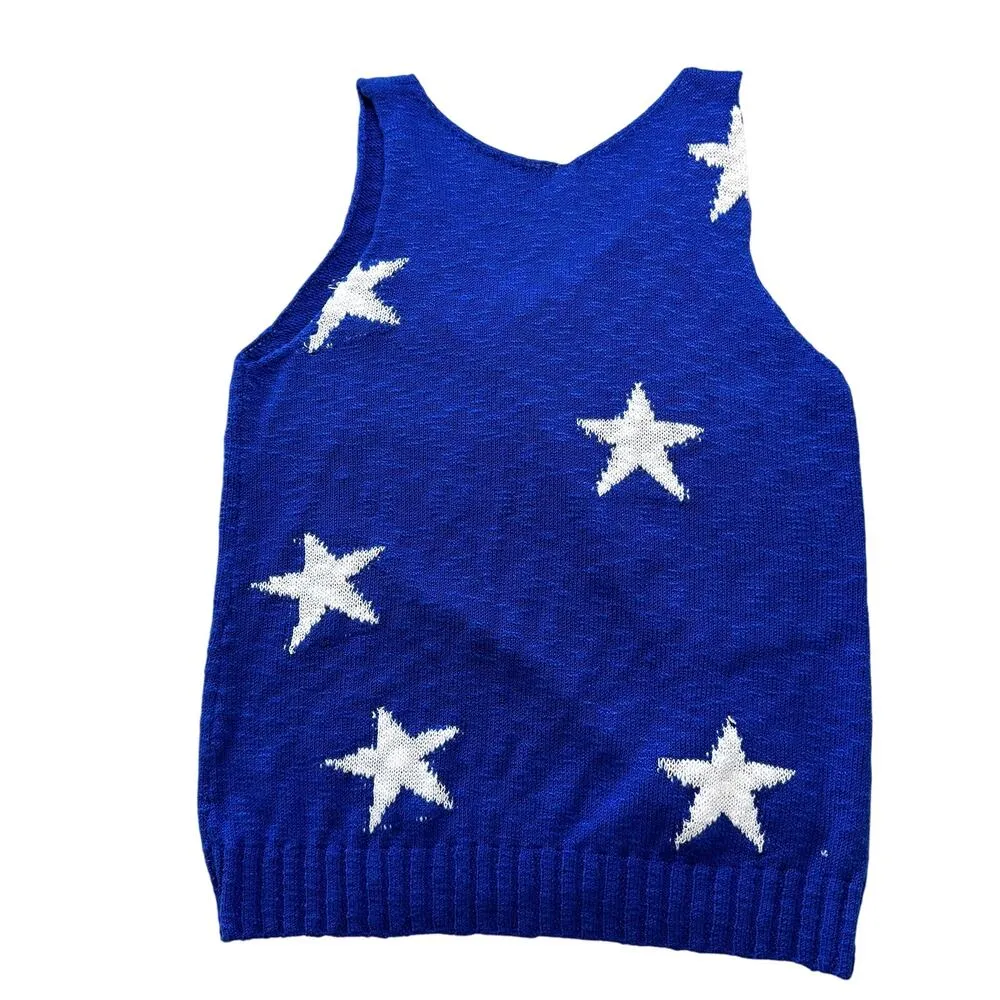 Coastal Summer Blue & White Knit Star Tank Size Medium Women's USA 4th of July - Image 4