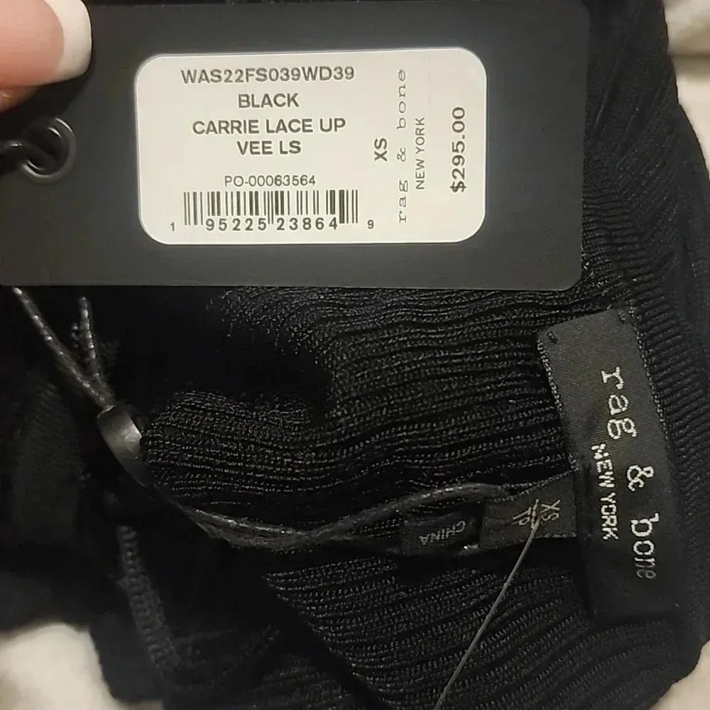 RAG & BONE BLACK CARRIE LACE-UP RIBBED- KNIT TOP SIZE XS - Image 4