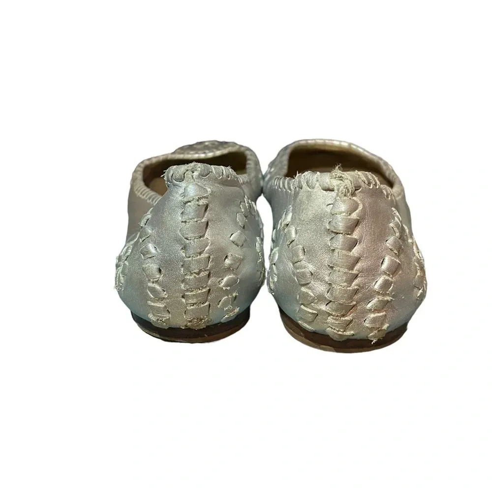 JACK ROGERS METALLIC SILVER LEATHER WOVEN FLATS - Image 5