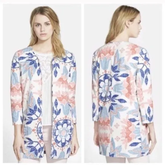 Hinge Floral Linen Blend Open Front Lightweight Blazer Blouse Top - Image 8