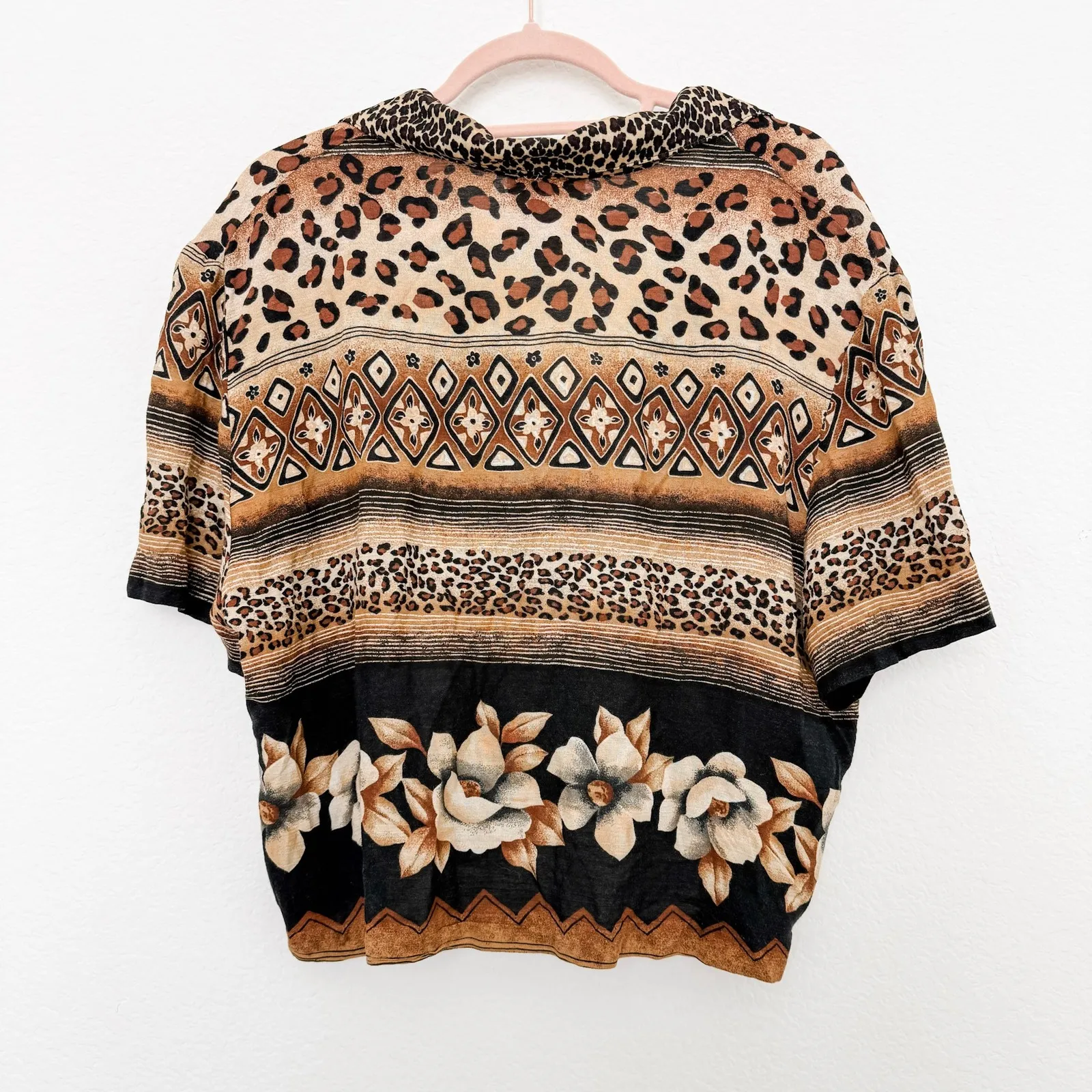 VTG 90s Nina Piccalino Womens Blouse Size 12 Brown Animal Floral Button Up Indie - Image 7