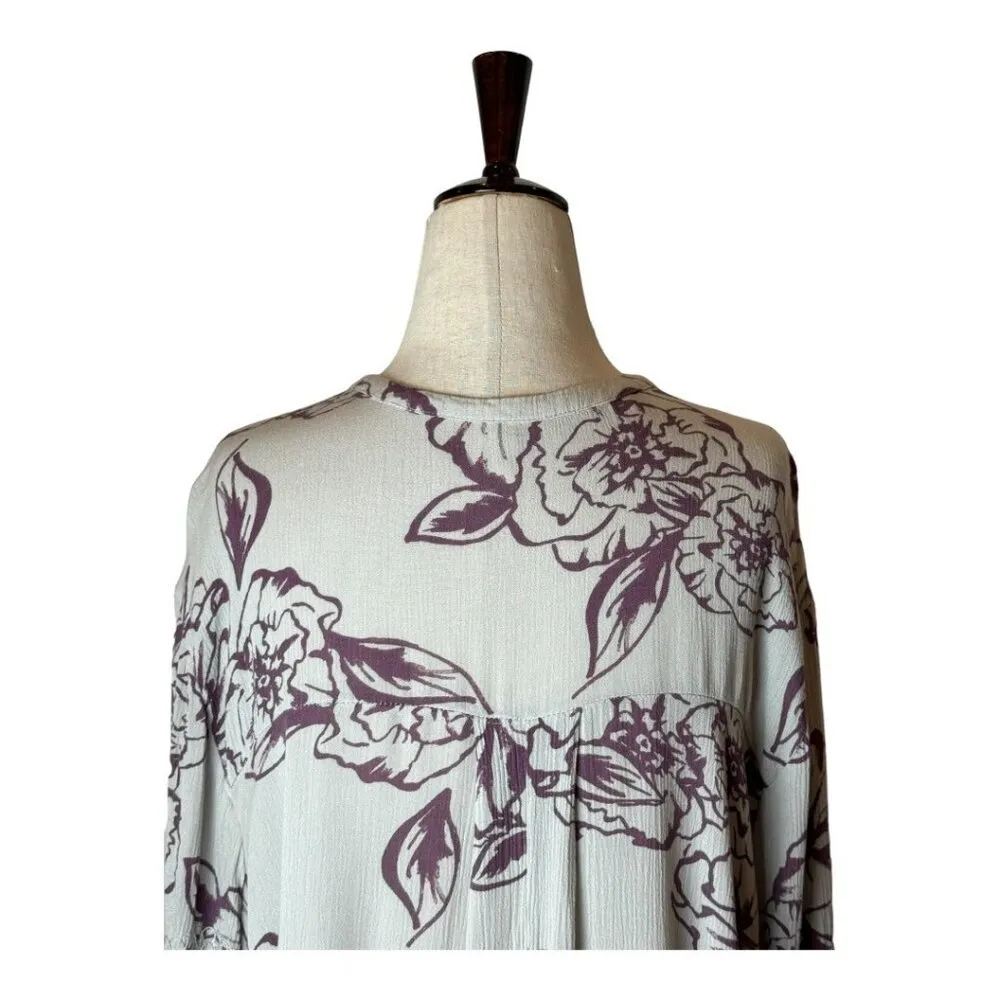 Free People Dress Women Small Gray Purple Floral Swing Flowy Key Hole Tunic Mini - Image 6