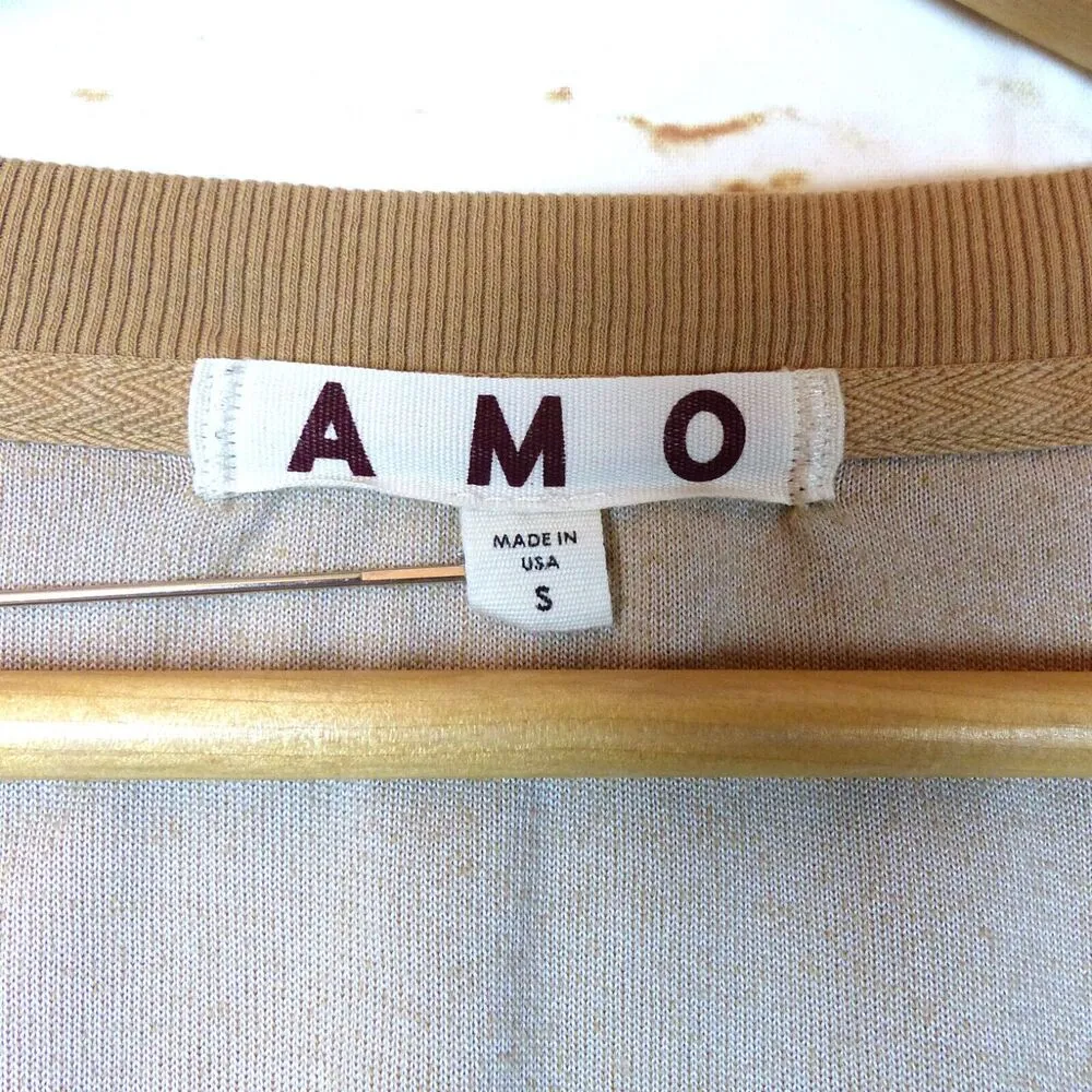 AMO Velour Sweatshirt Womens S 70s Gold Beige V - Image 7