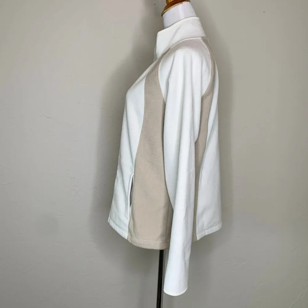Two Tone Fleece Zip Front Jacket Sz Medium Tan - Image 3