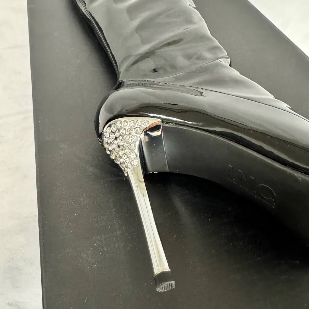 INC High Boots Black Glossy Over the‎ knew Size 5.5 - Image 9