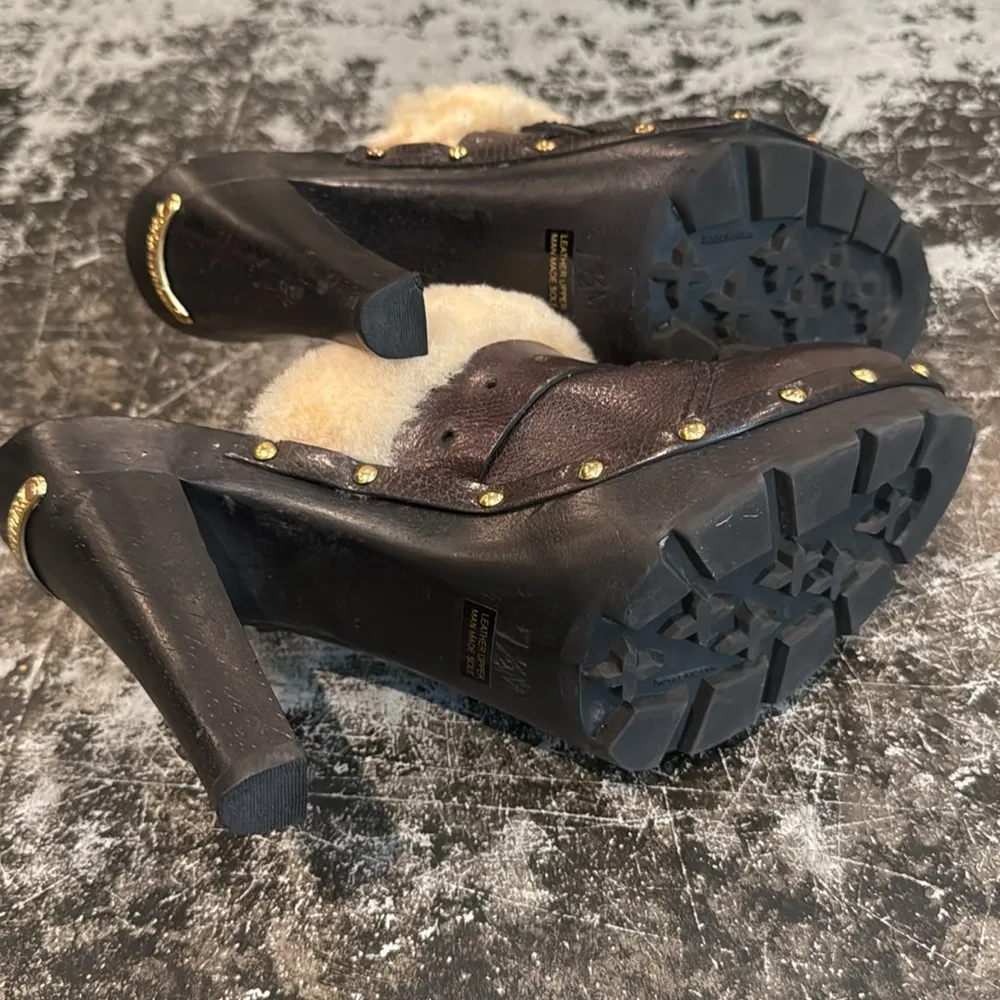 Michael Kors Black Leather and Shearling Heeled Clogs Size 7.5 - Image 6