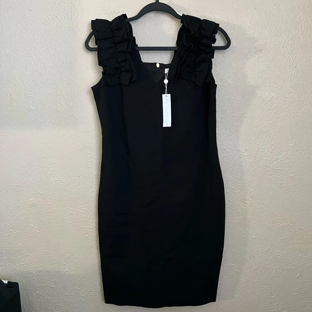 NWT Trina Turk Black Ruffle Sleeve V Neck Sheath Dress 2 - Image 3