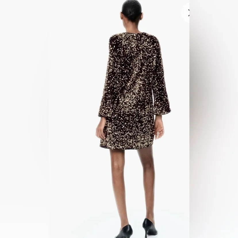 H&M Black and Gold Sequin A-Line Dress Cocktail Party New - Image 3