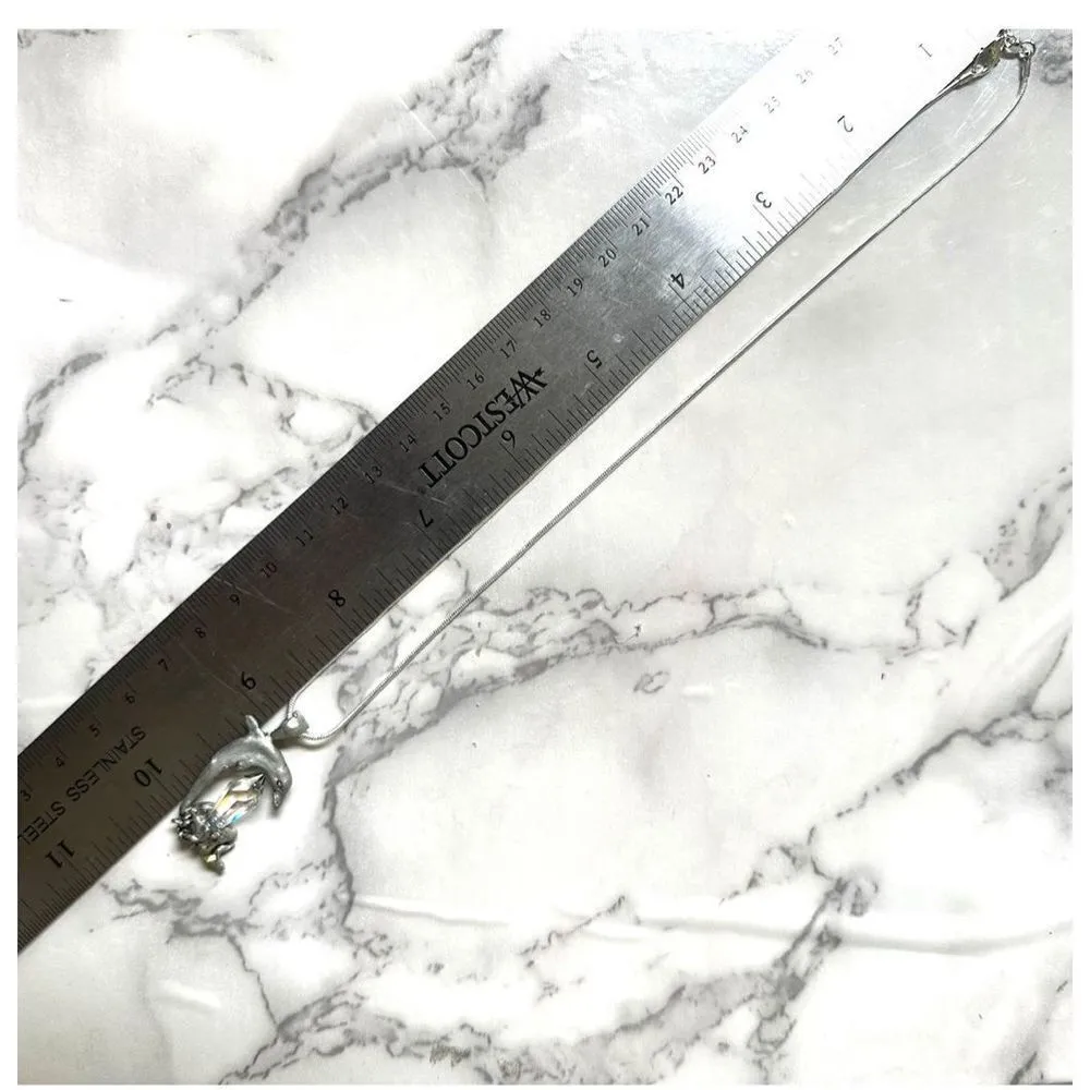 Silver tone crystal dolphin pendant necklace - Image 7