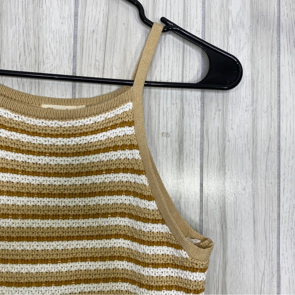 Ghanda Racer Crochet Dress Natural Stripe 100% Cotton Boho Bodycon size S Small Tan - Image 8