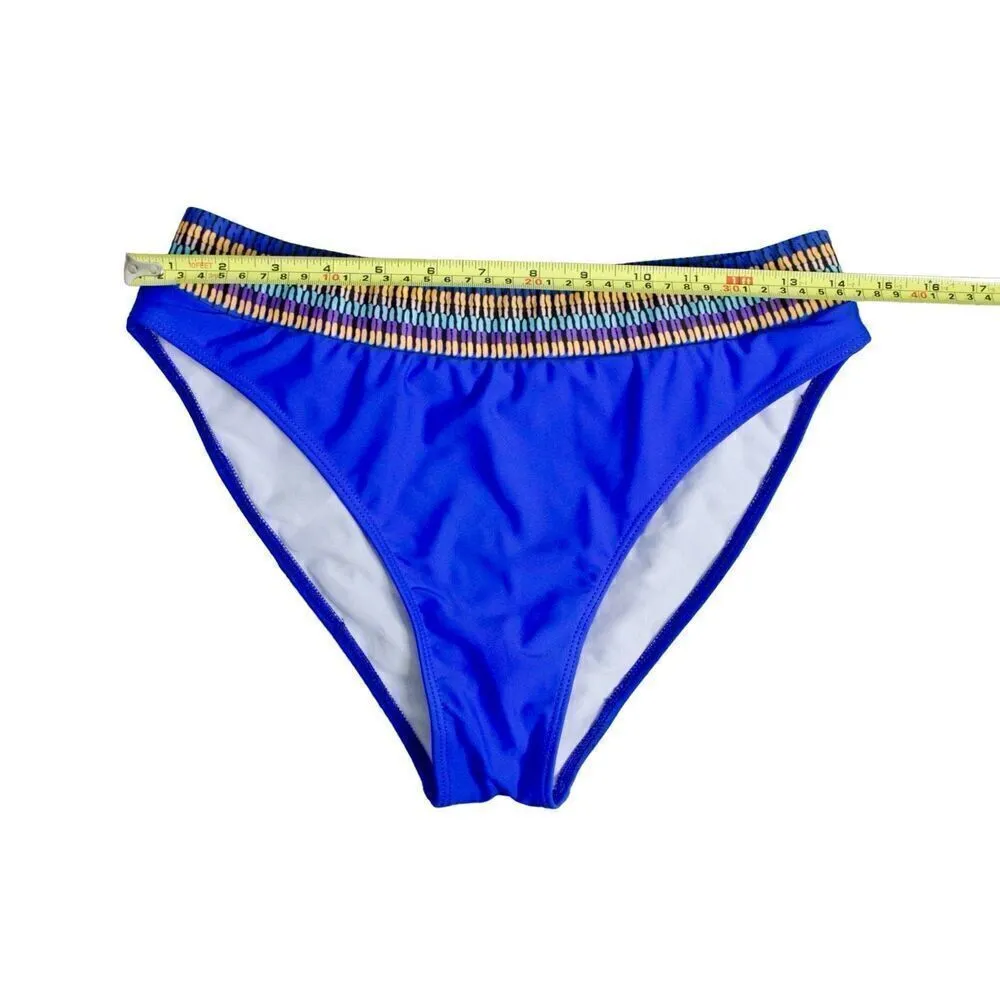 Shein High Waist Cheeky Tribal Blue Swim Bottom‎ Swimwear LARGE Coastal - Image 6