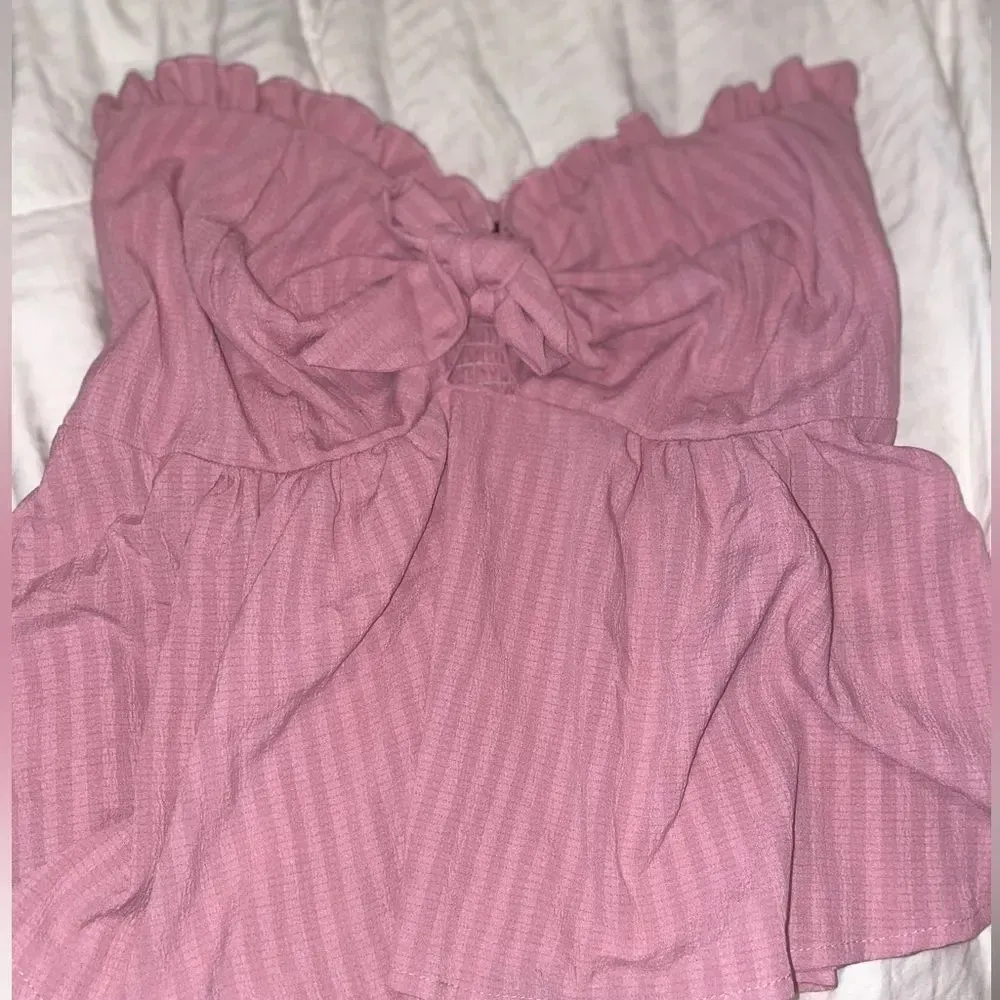 SheIn FRONT KNOT FRILL TRIM OPEN BACK LIGHT PINK TUBE TOP SIZE SMALL - Image 12