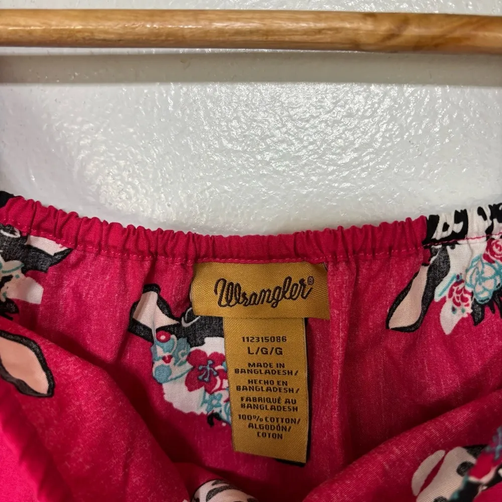 Wrangler 100% Cotton Western Floral Cow Print Pink Top Size L - Image 5