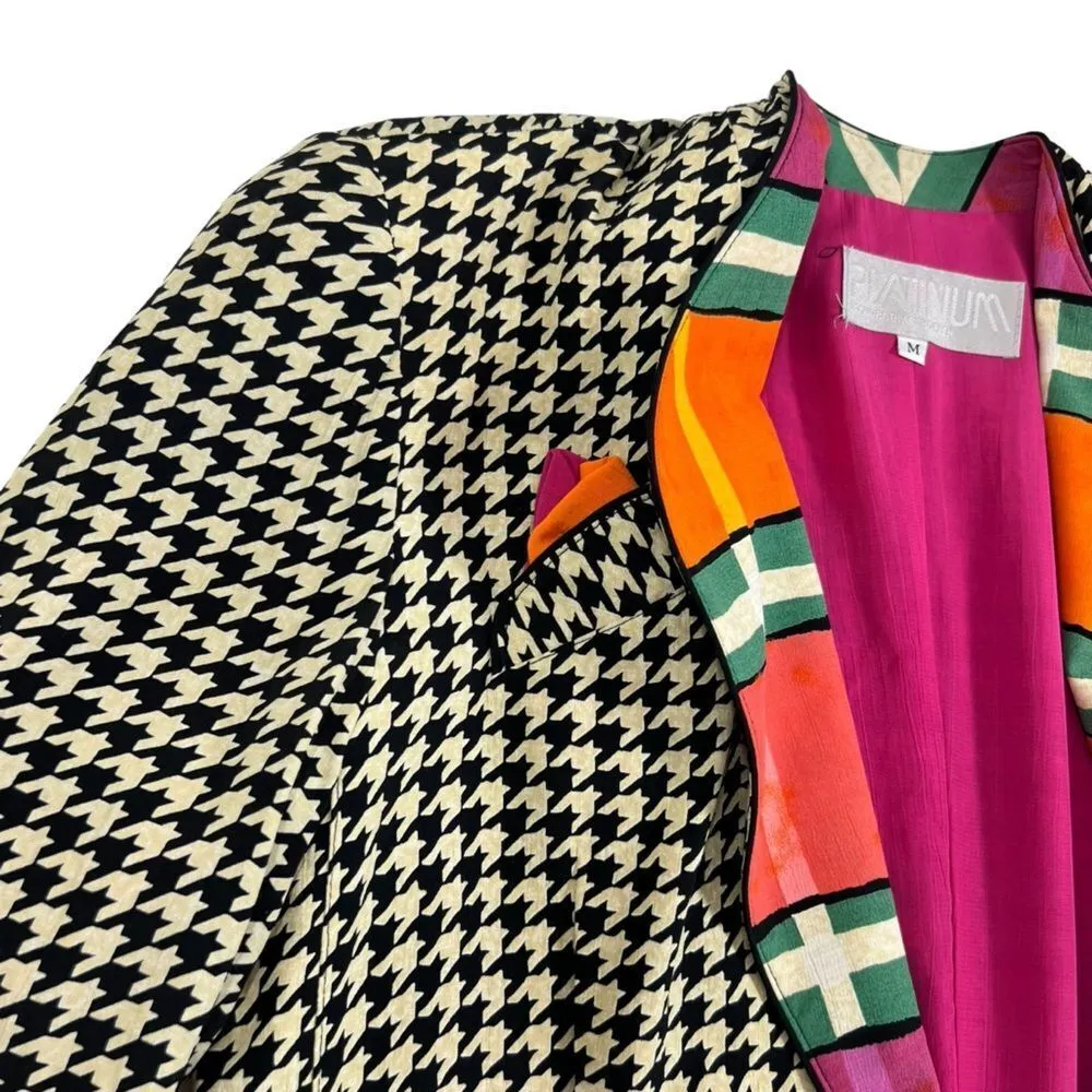 Vintage 80’s Platinum Dorothy Schoelen Retro Houndstooth 2PC Skirt Suit Black Size M - Image 5