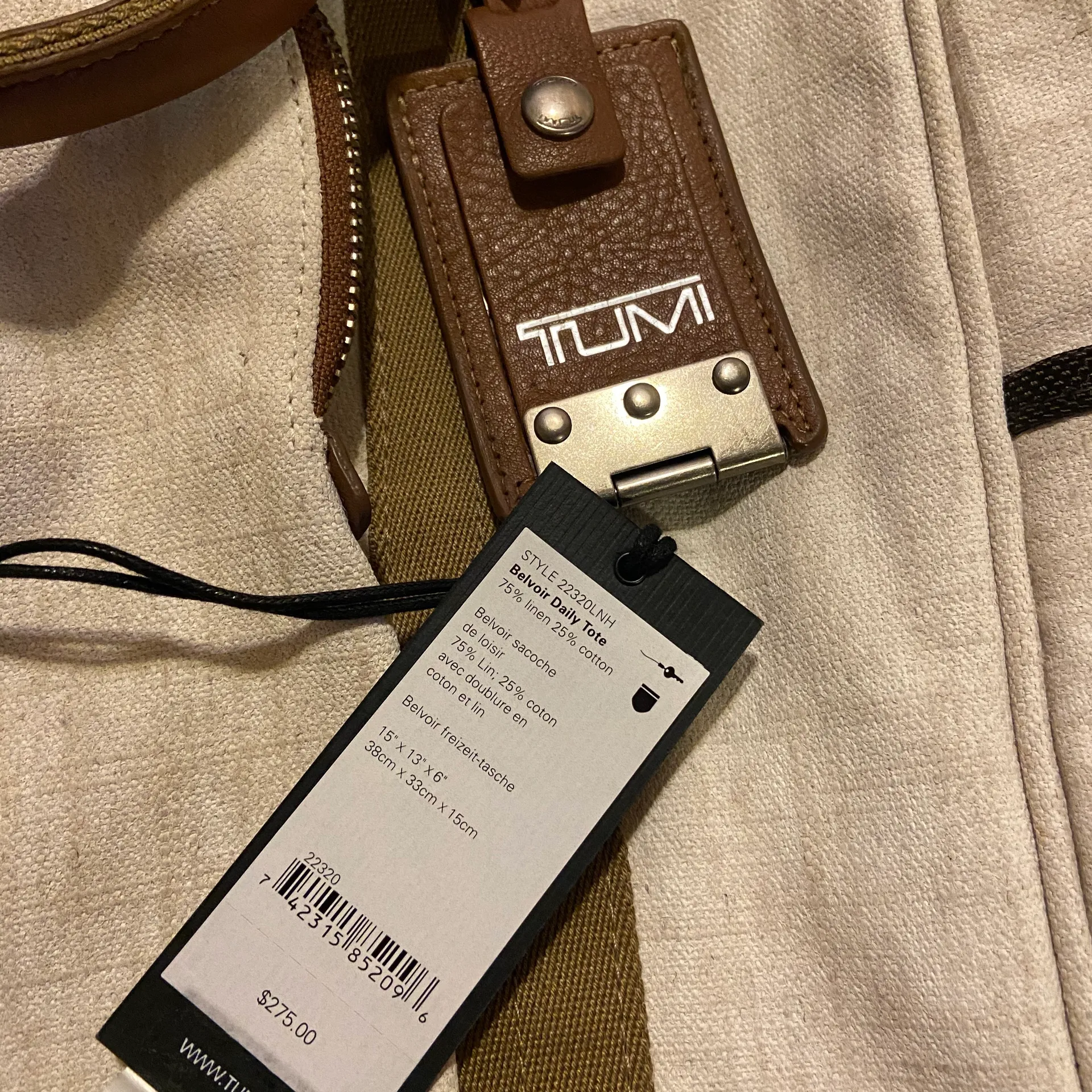 Tumi Canvas And Leather Trim Tote Bag Brown - Image 5