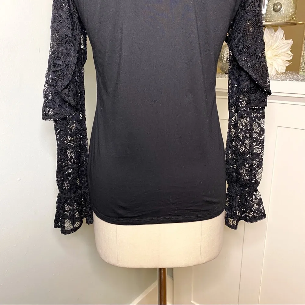 Stella and Dot Black Lace Long Sleeve Blouse XS - Image 10