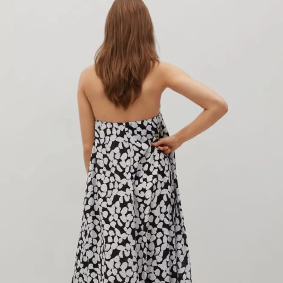 Mango Black And White Floral Print Halterneck Swing Lightweight Dress Size 10 - Image 2