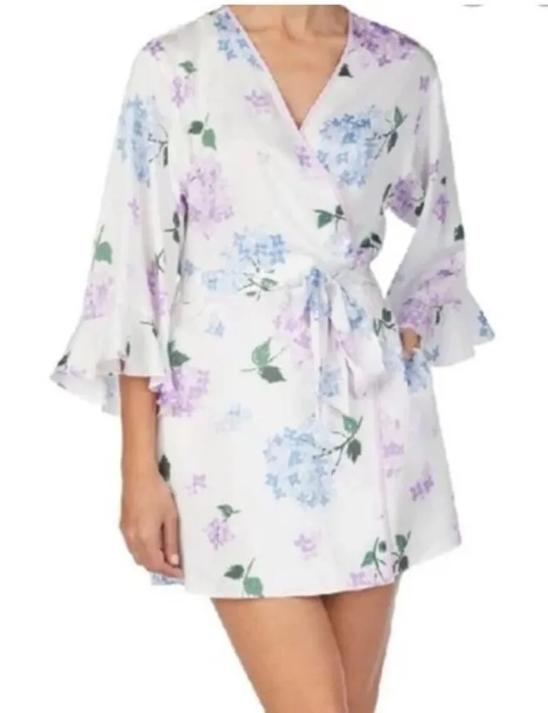 Kate Spade White Floral Robe Women’s Size M Medium Bridal Wedding Casual Short Blue - Image 1
