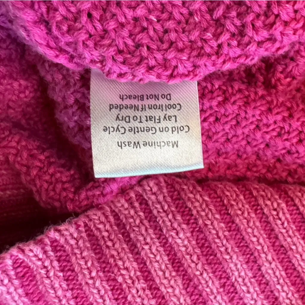 POL Medium Hot Pink Cable Knit V-Neck Sweater – Flamingo Vintage Washed Look - Image 13