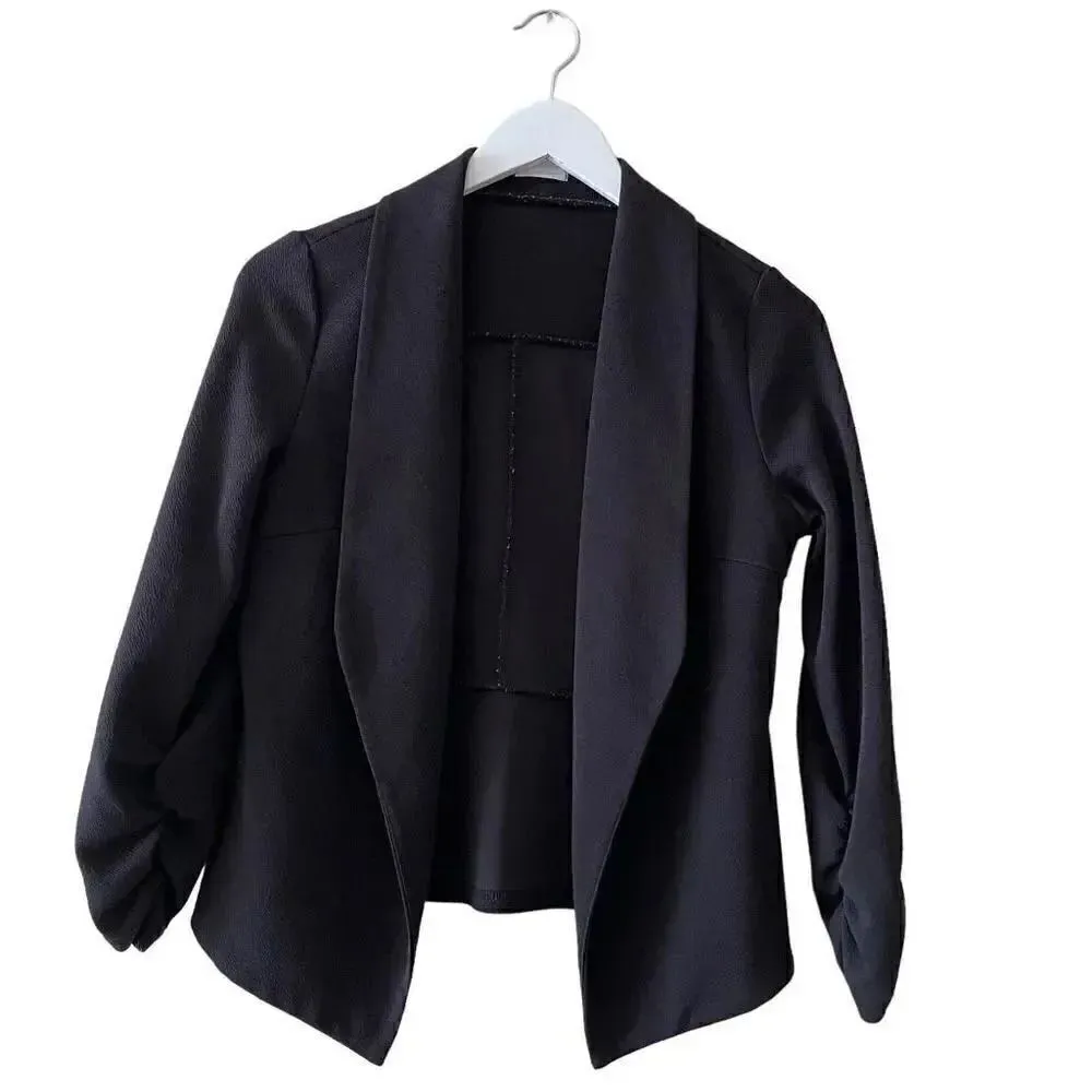 Black Asymmetric Blazer Solid Color Casual Thin Coat Suit Jacket SZ M #1592 Size M - Image 2